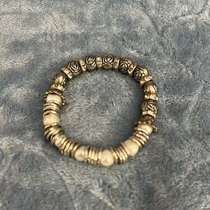 Vintage Faux and Silver Pearl Stretch Bracelet